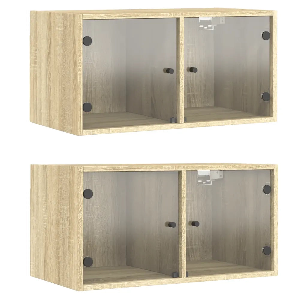 Mobili a Muro con Ante in Vetro 2pz Rovere Sonoma 68,5x37x35 cmcod mxl 87322