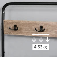 Appendiabiti con Panca e Scarpiera in Stile Industriale, Mobile per Ingresso Vintage in Legno e Acciaio Nero