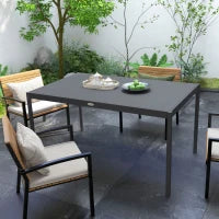 Tavolo da Giardino Rettangolare per 6 Persone in Alluminio con Piano a Doghe, 145L x 90l x 74H cm, Grigio