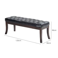 Panca Fondo Letto Imbottita con Design a Bottoni e Gambe Ricurve, in Pelle PU e Legno, 120x38x46 cm, Nero
