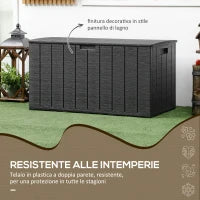 Baule da Giardino da 366L Effetto Legno in Plastica, 122.4x62x64.5 cm, Nero