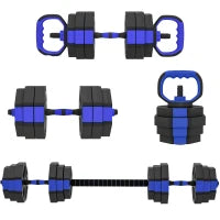 Set di pesi 4 in 1 regolabili da 25 kg con funzione di manubri, kettlebell e bilanciere, Blu