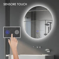 kleankin Specchio Bagno con Luci LED Regolabili, Interruttori Touch e Design Antiappannamento, Ø60 cm