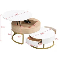 Set di Tavolini da Salotto Sovrapponibili Regolabili in Altezza con Due Cassetti, Design Elegante in MDF, 70x70x42/56,5 + 60x60x24 cm, Bianco