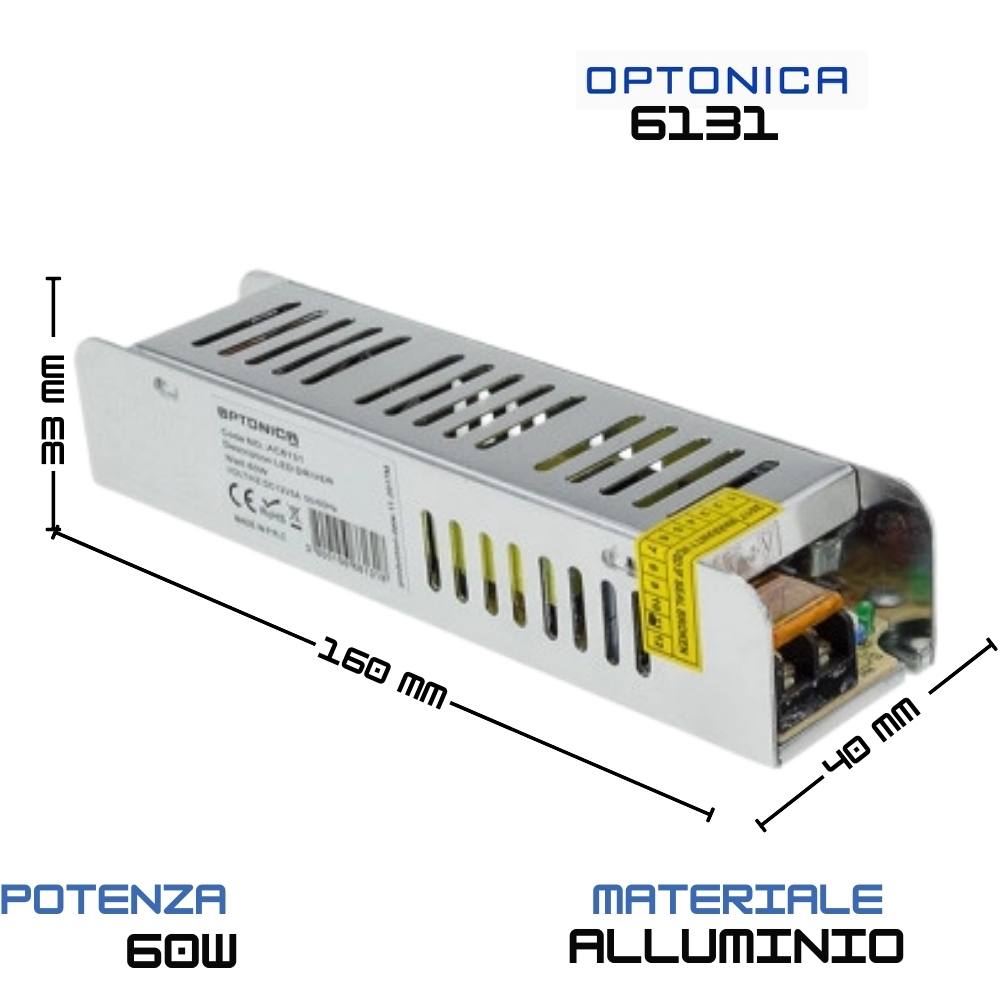 Alimentatore led sottile 60w 12v 5a ip20 per installazioni interne