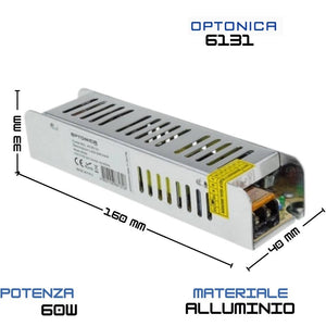 Alimentatore led sottile 60w 12v 5a ip20 per installazioni interne