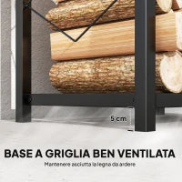Portalegna da Esterno e Interno a 2 Livelli con 3 Ganci Laterali in Acciaio, 41x30x81 cm, Nero