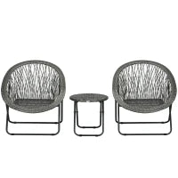 Set da Giardino Esterno in Resina con Tavolo e Sedie per 2 Persone, Tavolo con 2 Sedie Pieghevoli, Grigio