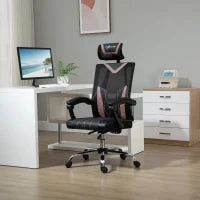 Sedia da Ufficio Ergonomica Inclinabile a 130° con Supporto Lombare e Cervicale, 58x62.5x112-120cm