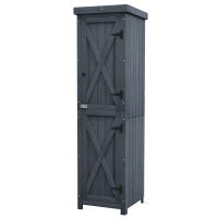 Casetta Porta Attrezzi a 3 Ripiani in Legno da Abete con Tetto in Metallo, 45x45x160 cm, Grigio