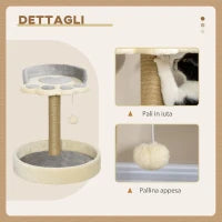 Tiragraffi per Gatti con Lettini, Corda in Juta e Peluche, 41x41x44 cm, Grigio e Beige