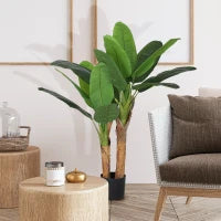 Pianta Artificiale di Banano Alta 120 cm con Vaso Incluso per Interni, Verde