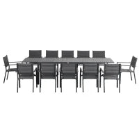 Set da Giardino con Tavolo Estensibile per 8/12 persone, 12 Sedie Impilabili, in Alluminio e Tessilene, Grigio