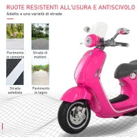 Moto Elettrica per Bambini con Licenza Ufficiale Vespa, 2 Rotelle, Luci e Suoni, 108x49x75 cm, Rosa