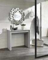 E-STYLO Consolle allungabile con top grigio in MDF laccato antigraffio e gambe grigio in MDF laccato antigraffio, 90cm X 42,5/302,5cm H. 76cm.