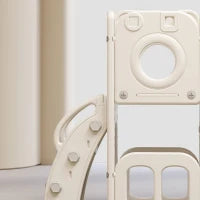 Scivolo Multifunzione 6-in-1 per Bambini con Rampa, Doppia Piattaforma, Armadietti, Canestro e Scala, in Polietilene ad Alta Densità, 174x150x95 cm - Scivolo da Giardino per Bambini, Grigio+Bianco