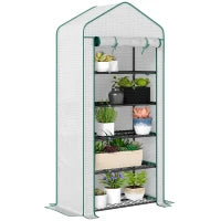 Serra da Giardino con 5 Ripiani e Porta Arrotolabile, Telo in PE Rinforzato Resistente, 90L x 49l x 193A cm, Bianco