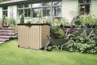 Porta Attrezzi da Giardino Store-It-Out Arc, 1200L, Effetto Legno, Beige, 145,5x82x125H cm