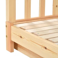 Letto a Casetta Espandibile con Ringhiera su Tre Lati, Letto per Cameretta, Letto Montessori, Senza Materasso, in Legno, 200x90 cm, Naturale