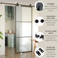 Kit Porta Scorrevole in Acciaio con Binari, Fermi e Guide, 200x40x0.6 cm, Nero