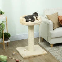 Albero Tiragraffi per Gatti con Lettino e Pallina in Peluche e Palo in Sisal 55x55x83cm Beige