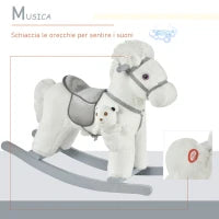 Cavallo a Dondolo con Suoni e Orsetto Incluso per Bimbi da 18-36 Mesi