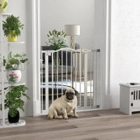 Cancelletto per Cani Estensibile con 2 Blocchi e Chiusura Automatica, in Metallo e Plastica, 74-87x78 cm, Bianco
