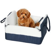 Seggiolino auto per cane con cintura di sicurezza e fissaggio, 55 x 46 x 32 cm, Blu scuro