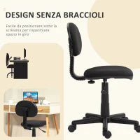 Sedia da Ufficio Girevole ad Altezza Regolabile, in Tessuto Elastico, Spugna e Acciaio, 43x51x73-85 cm, Nero