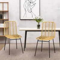 Set di 2 Sedie da Pranzo, Design Bohémien, in Resina Intrecciata e Base Metallo, 44 x 58 x 85 cm, Giallo