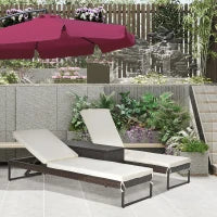 3pz Componibile 2 Lettino Prendisole da Giardino (60 x 195 x 86cm) e 1 Tavolino (121 x 40 x 50cm) Rattan con Materassini, Marrone e Bianco Crema