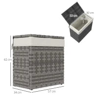Cesta Contenitore da Giardino e Casa in Rattan con Tessuto Interno, 57x34x62cm, Grigio