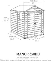Casetta da Giardino Manor 6x8, Grigia, 185,8 X 236,8 X 227 h