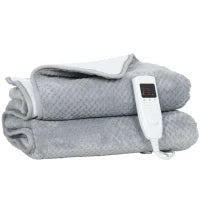 Coperta Elettrica 160x140 cm con 5 Livelli di Calore e 2 Telecomandi, in Pile e Poliestere Grigio