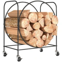 Portalegna Metallico per Camino con Ruote, per Interno ed Esterno 51x30x60 cm Nero