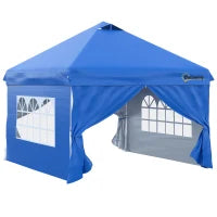 Gazebo pop-up tenda da giardino barnum 3x3 m con 4 pareti laterali rimovibili blu