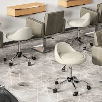 Sgabello da Lavoro Girevole con Ruote, Altezza Regolabile, Sedile Rotante, 50cm x 50 cm x 83 cm, Bianco