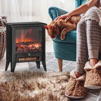 Caminetto Elettrico da 1800W con Effetto Fiamma a 3 Intensità, in Metallo e Vetro, 36x21x47 cm, Nero