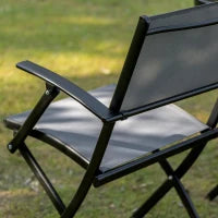Set da Giardino per 2 Persone con 1 Tavolo e 2 Sedie Pieghevoli, Set per Terrazze, in Metallo, Nero e Grigio