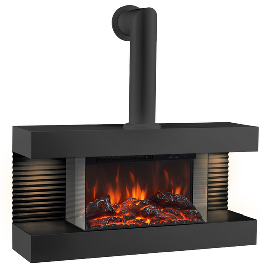 Camino elettrico LIZ con tubo del camino- Caminetto da parete con riscaldamento, effetto fiamma 3D, luce ambiente a LED, telecomando - Nero