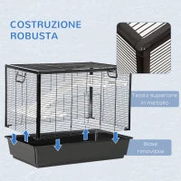 Gabbia per Porcellino d'India con Maniglia, Serbatoio d'Acqua, Rampa e Piatto, 80x48x58cm, Nera
