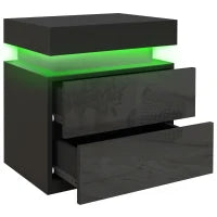 Comodino LED a 16 Colori e 4 Modalità con 2 Cassetti, in Legno, 45x35x52 cm, Nero