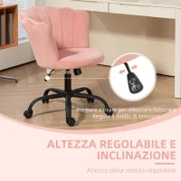 Sedia da Ufficio con Schienale a Petalo Senza Braccioli con Altezza Regolabile, Rivestimento in Velluto, Rosa