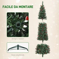 Albero di Natale Illuminato con 150 Luci LED, 30 Pigne e 30 Grappoli di Bacche, Ø60x150 cm, Verde e Argento