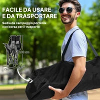 Sedia da Campeggio Pieghevole con 2 Portabicchieri e Tasche Laterali, 99x71x103 cm, Grigio e Nero