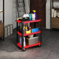 Carrello Porta Attrezzi a 3 Ripiani in Metallo e PP, 70.5x35x82.5 cm, Rosso e Nero