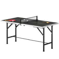 Mini Tavolo da Ping-Pong Pieghevole con Rete 2 Racchette e 3 Palline per Interni ed Esterni 152x76x70 cm Nero