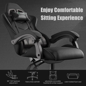 Sedia gaming ergonomica - RATTANTREE - con Supporto Lombare Sedia da Gioco in Pelle Pu con Altezza Regolabile - Nero
