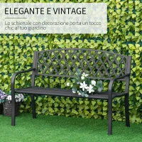 Panchina da Esterno 2 Posti con Braccioli in Acciaio e Ghisa, 128x58.5x89cm, Nero