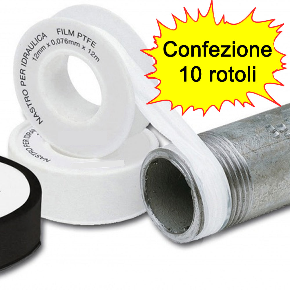 Nastro per idraulica teflon ptfe mm 12 x metri 12 pezzi 10